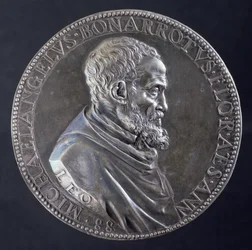 Vorderseite der Medaille von Michelangelo Buonarroti im Alter von 88 Jahren, 1561 (Silber)